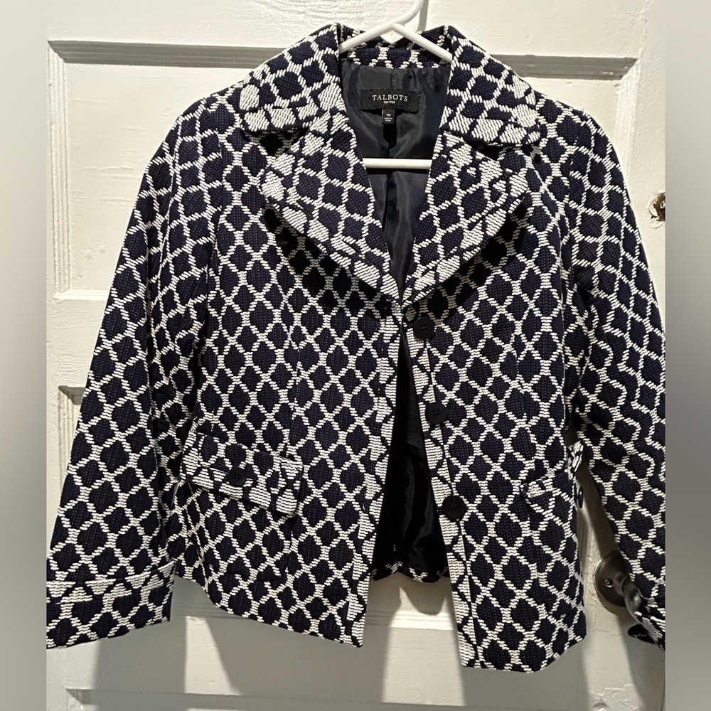 Talbots blue and white office jacket